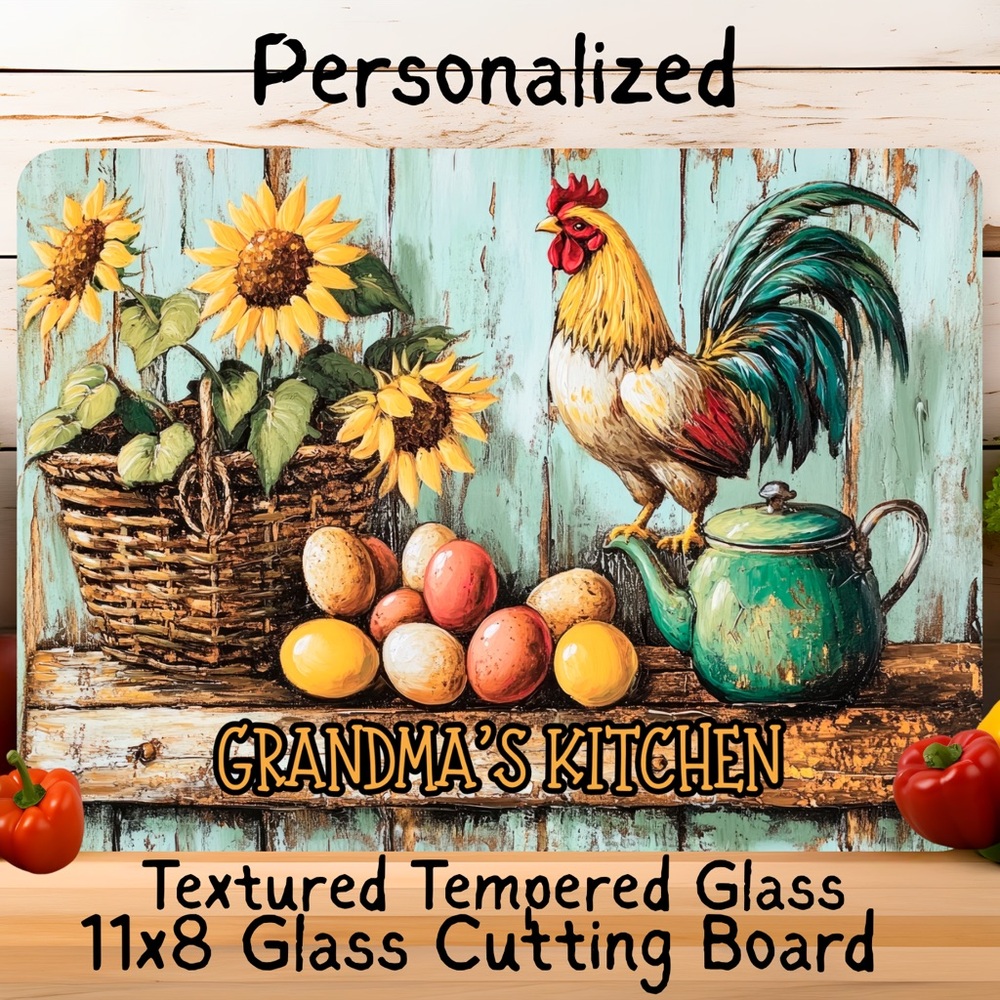 Personalized Farmhouse Glass Cutting Board | Tempered Glass 8x11